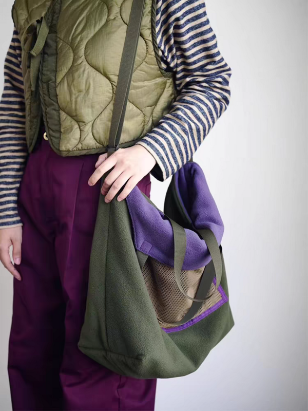 กระเป๋าถือสะพายข้างของผู้หญิงเกาหลีมีกระเป๋าหลายใบดีไซน์เนอร์เย็บปะติดขนาดใหญ่กระเป๋าสะพายไหล่เกาหลี