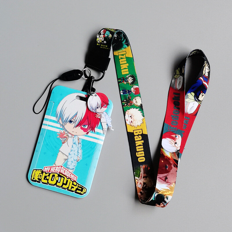 Portatarjetas de acceso de dibujos animados de Anime japonés Popular, llavero con cordón, soporte de insignia del personal para My Hero Academia, figura de Cosplay