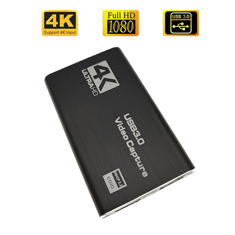 Placa de captura de vídeo compatível com HDMI, gravador de vídeo, grabber para jogo OBS, USB 3.0, 1080p, 60fps HD, 4K