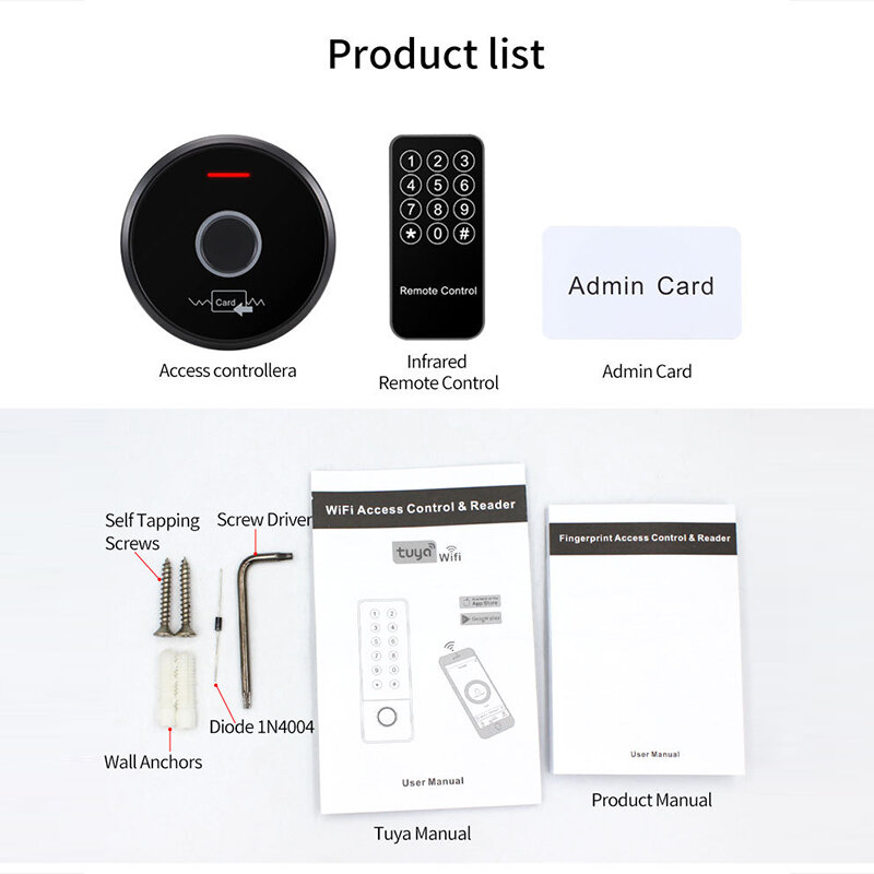 Empreinte digitale imperméable en métal HF7-EM + carte d'identité contrôle d'accès/lecteur (télécommande infrarouge réglage machine)