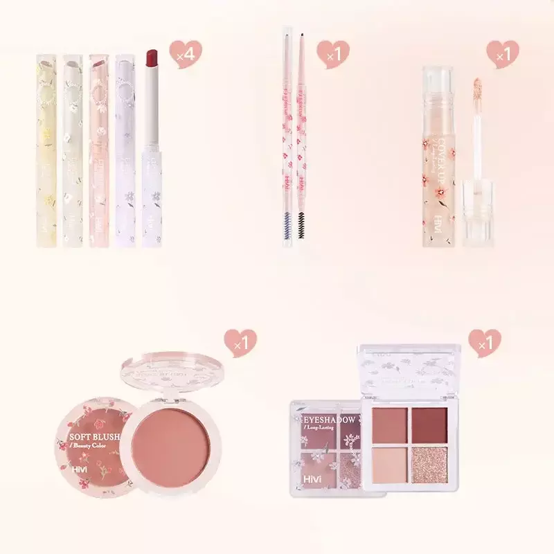 HiVi Flower Language Light Time Makeups Set, lápiz labial, sombra de ojos, lápiz de cejas, cosméticos, regalo de cumpleaños del Día de San Valentín