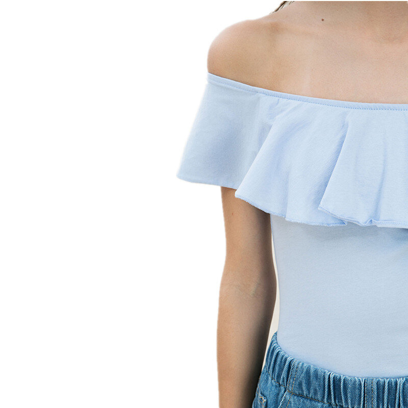 Kaus Seksi 2021 Kaus Katun Bahu Terbuka Leher Slash Wanita Atasan Modal Solid Lengan Pendek Blus Wanita Atasan Ukuran Plus L-6XL
