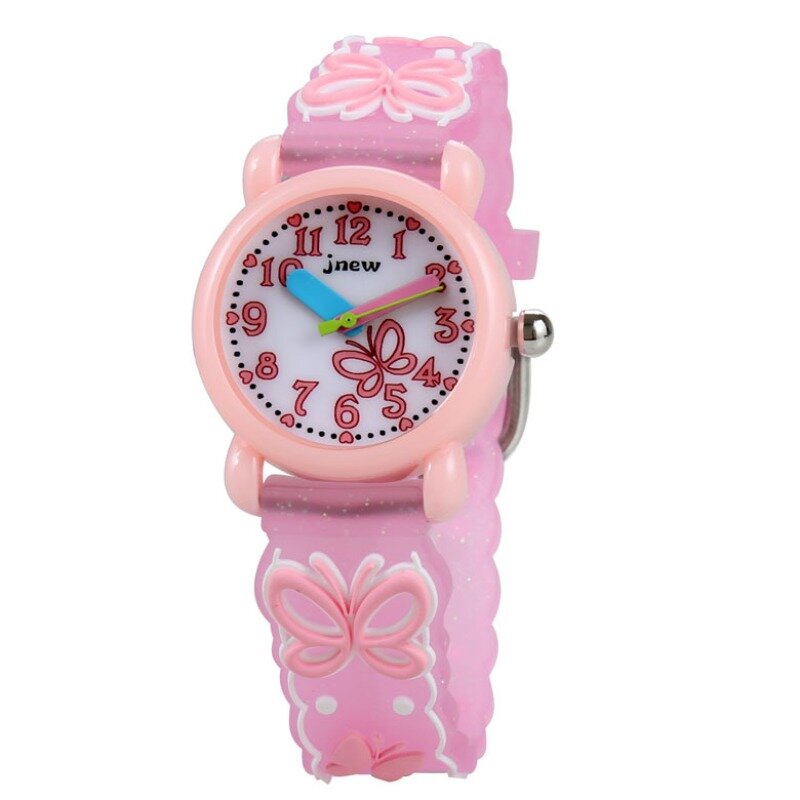 Children's 3D Silicone Cartoon Watch Cute Waterproof Quartz Watch Girl's Watch Bow Heart Dial Clock Gift
