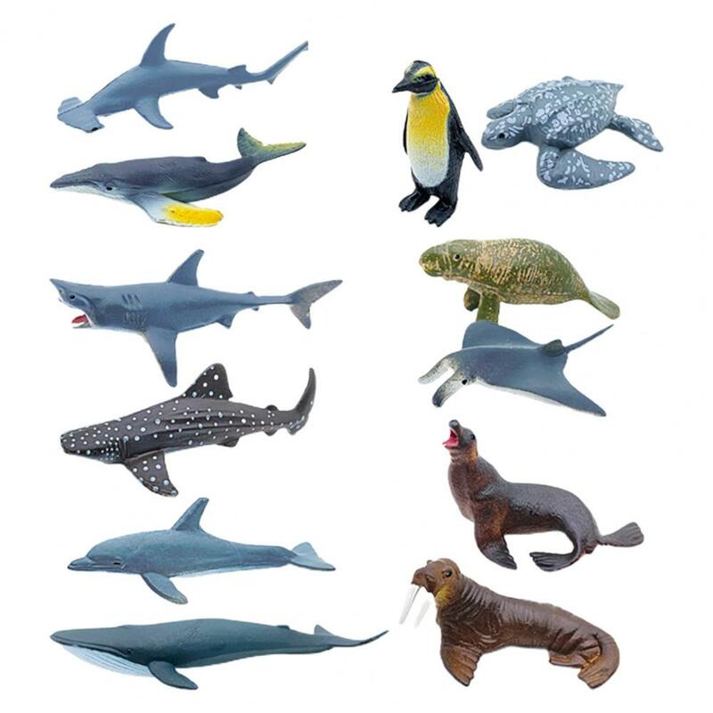 12 قطعة البحر نماذج الحيوانات القرش الحوت السلاحف البحر الأسد البطريق دولفين نموذج زخرفة مصغرة المحيط الحيوان الأسماك تمثال اللعب