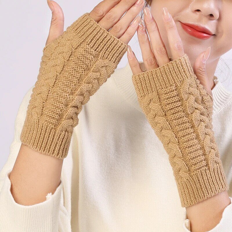 Women Stylish Hand Warmer Winter Half Finger Gloves Arm Crochet Twist Knitting Faux Wool Mitten Warm Fingerless Glove Female T98