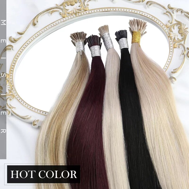 Straight I Tip Hair Extensions 100% Remy estensioni dei capelli umani per le donne Fusion Keratin Micro Ring Stick Hair Pre-Bond Blonde