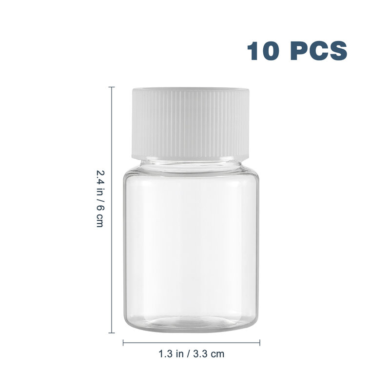 10 szt. Butelka wielokrotnego użytku przezroczyste plastikowe małe fiolki zakrętka pojemnik przenośne akcesoria podróżne na płyn w proszku (30 ml)