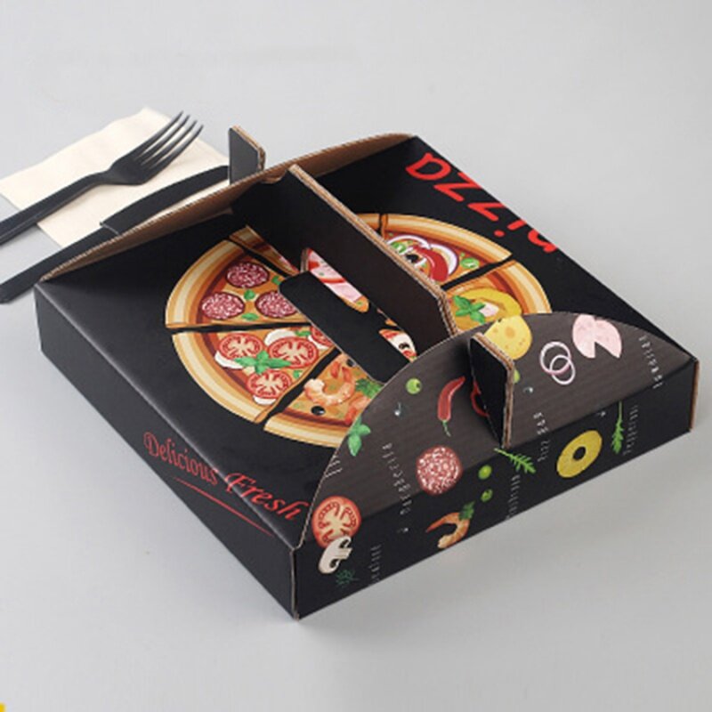 커스텀 카톤 슬라이스 인쇄 로고 블랙 페이퍼 피자 박스, 맞춤형 제품 배달