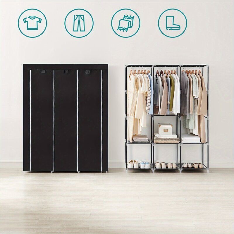 منظم خزانة محمول مع غطاء ، خزانة ملابس ، 3 أرفف معلقة ، 4 جيوب جانبية ، x ، وx ، وx