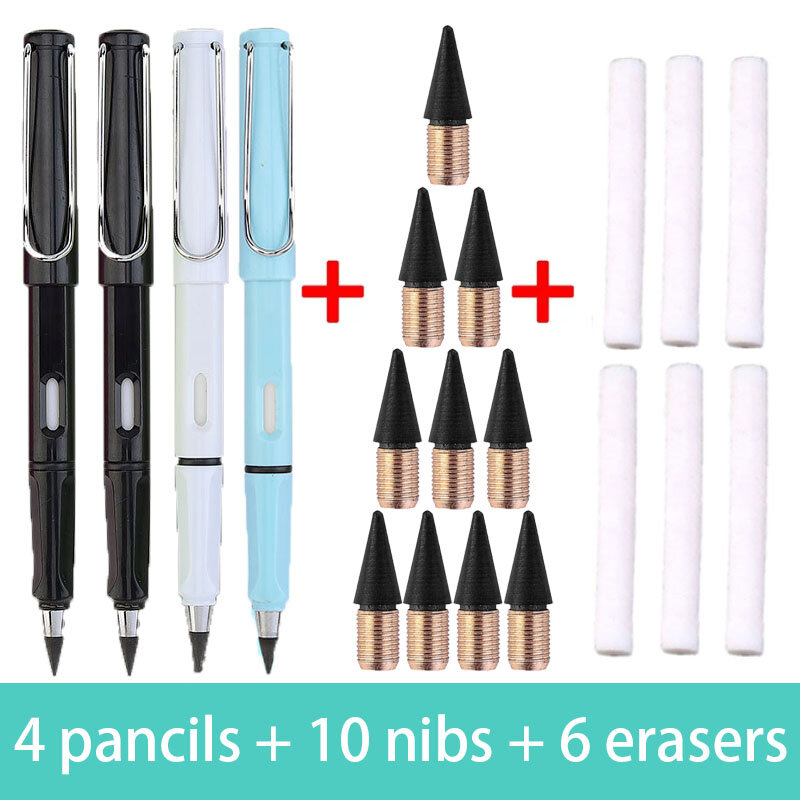 20 buah Set pensil tanpa penajam pensil keabadian kantor Kawaii tanpa batas perlengkapan seni pena sekolah penghapus Nib