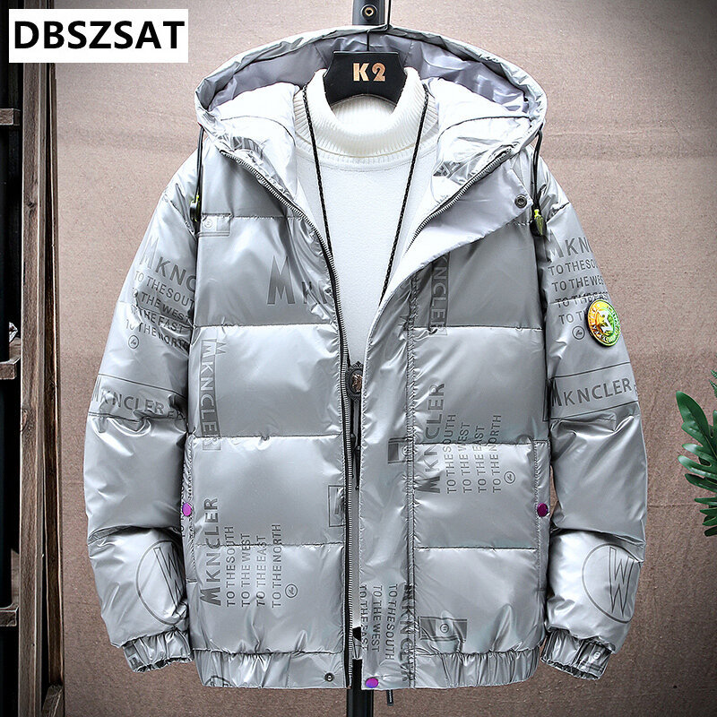 Jaket bulu angsa pendek untuk pria, jaket bulu angsa putih tren Korea modis musim dingin 2023, jaket kasual berkilau