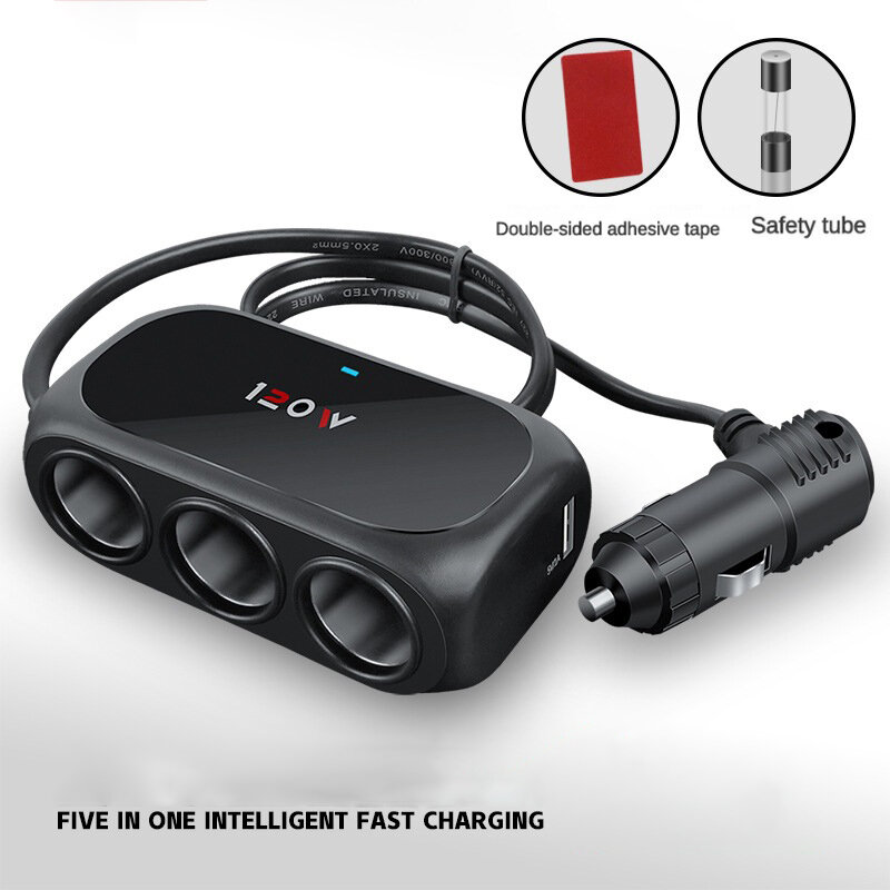 3 Socket Car Cigarette Lighter Splitter Dual USB Car Fast Charger 120W 12V 24V Car Charger Adapter For Phone GPS Dashcam