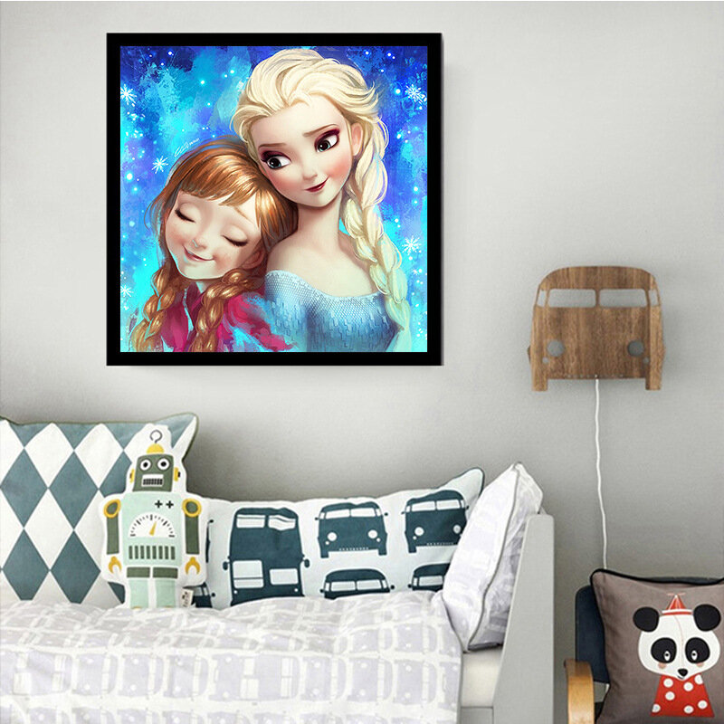 Pintura de diamantes de dibujos animados, princesa Elsa, hermana, taladro completo, bordado, decoración, dibujo, paquete de Material de artesanía