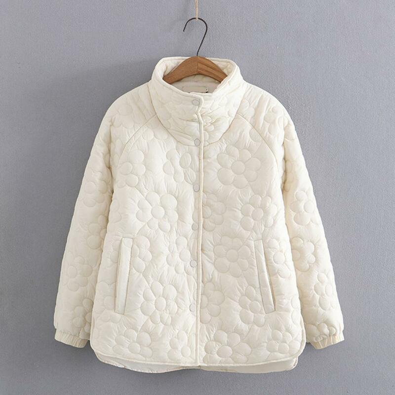Abrigo de algodón a prueba de viento para mujer, chaqueta de invierno con cuello levantado, patrón de flores, abrigo grueso cálido para interiores