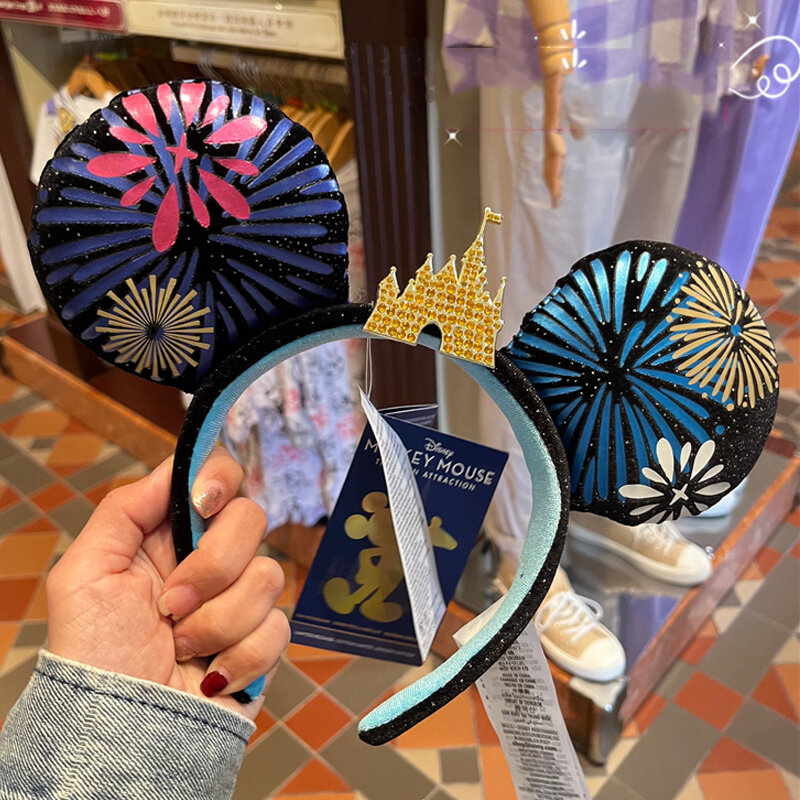 Disney Minnie Ear Headband For Women Disneyland Headband Mickey Adult/Child Ears Leather Plush Sequin Cosplay Girls Accessories