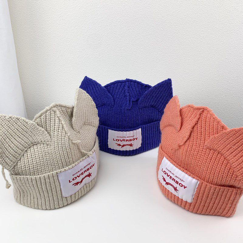 Kpop wayv หมวกขนสัตว์รูปหูแมวน่ารัก, โลโก้คู่รักหมวกถักอบอุ่นหมวกตกแต่ง S8คู่ฤดูหนาว