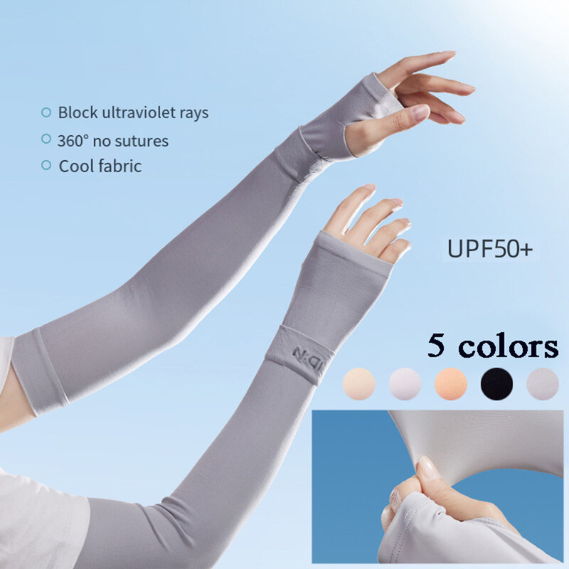 UV Solar Arm Sleeves Ice Silk Sunscreen Fingerless Gloves Men Women Cycling Riding Sports Arm Cover Summer Anti-Sunburn Sleeve