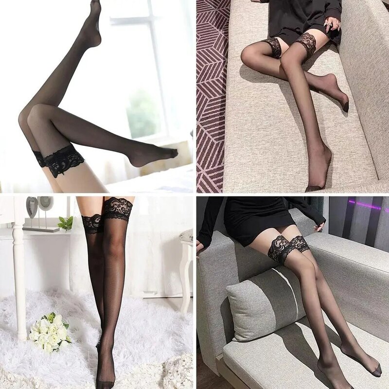 1 pasang kaus kaki tinggi renda kaus kaki seksi wanita kaus kaki lutut tinggi tali silikon renda anti-selip paha klub malam hadiah erotis wanita