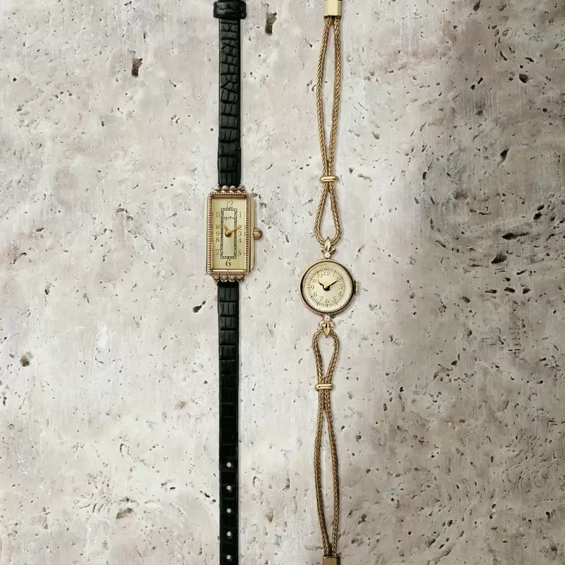 2024 New Women's Quartz Watch Gold Case Luxury Temperament Vintage Elegant Bracelet Real Belt Japanese Movement Gift for Lovers