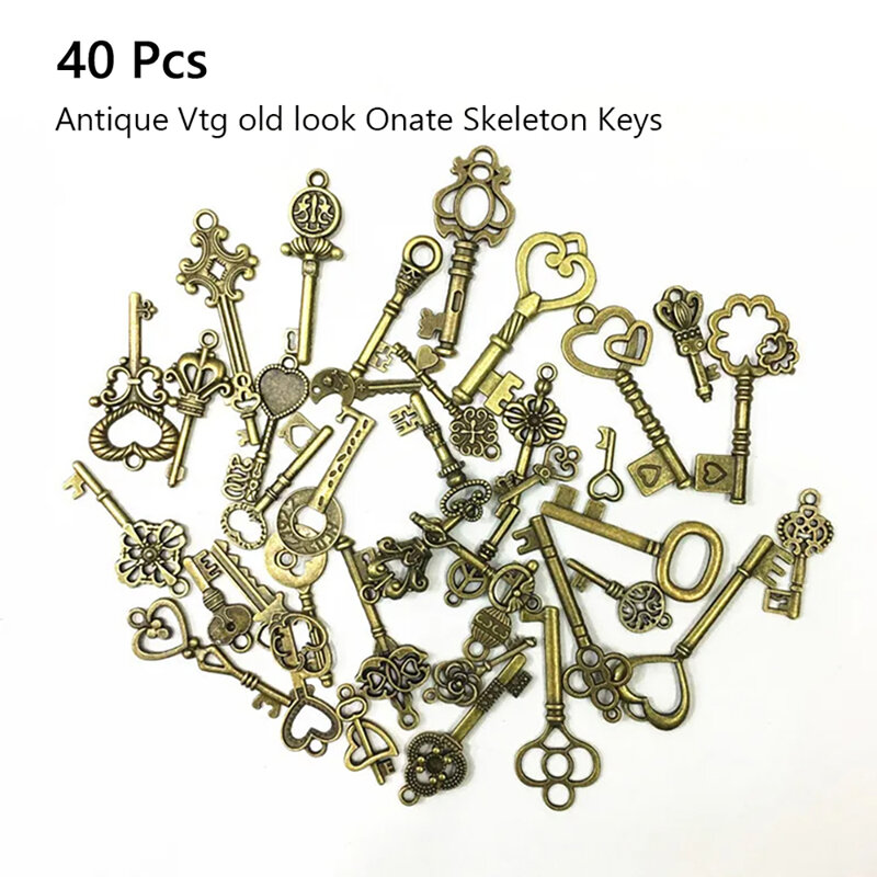 Llave de amor de Metal de bronce Vintage, dijes de llaves pequeñas mezcladas, colgante de collar, fabricación de joyas, decoración artesanal hecha a mano, 125/40/11 piezas