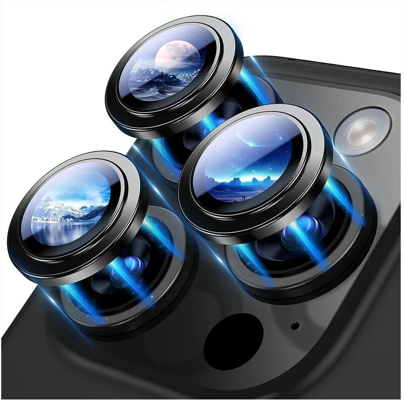 Protección de lente de cámara de titanio negro, accesorio Protector de vidrio templado para iPhone 15 Pro Max 14 13 12 Pro Max, iPhone 15 15Plus