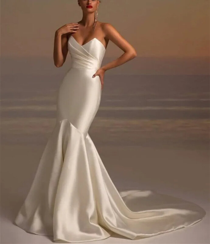 Vestido de novia de sirena glamoroso y elegante, sexy, Espalda descubierta, cuello en V, largo hasta la cadera, playa, jardín, boda romántica