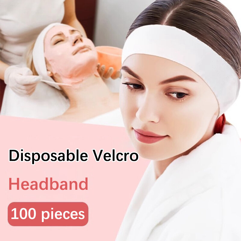 Bandanas faciais de spa descartáveis para mulheres, faixa de cabelo macia para cuidados com a pele com fechamento conveniente, esticadas, não tecidas, gir, 100 peças