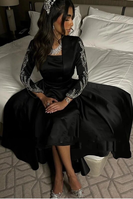 Gaun acara Formal dengan leher persegi dan gaun malam wanita bermanik-manik seksi model A-line 2024