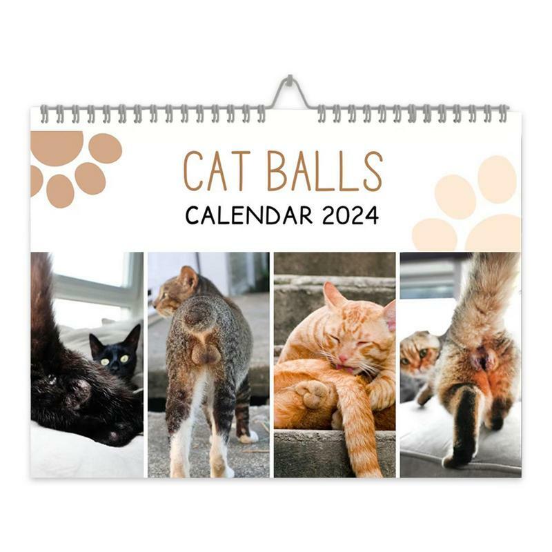 2024 Забавный настенный календарь с кошкой и ягодицами, изысканный узор на всю страницу, плотный прочный бумажный календарь-планер в виде кошки