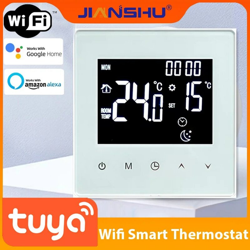 Jianshu WiFi Termostato Inteligente Controlador de Temperatura, Smart Life Tuya App Control Remoto para calefacción de Caldera de Gas de Agua, Trabajos programables con Alexa Google Home, Solo de 2.4Ghz