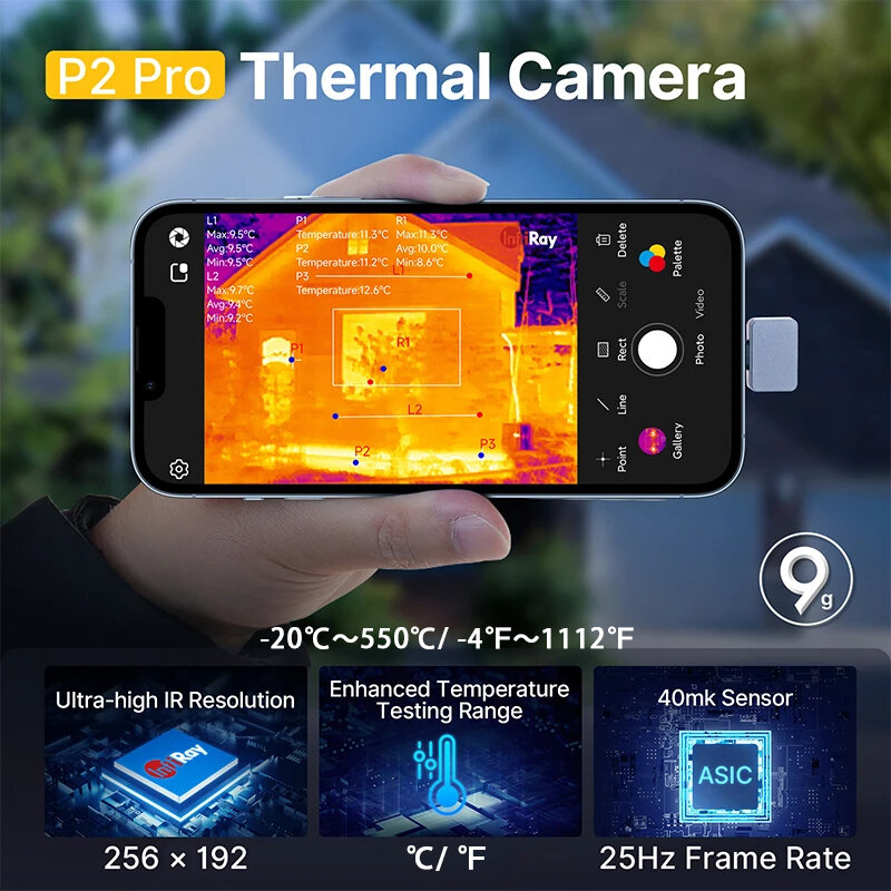 InfiRay P2 Pro 열화상 카메라, 아이폰 iOS 및 안드로이드용, USB C 타입 열화상 카메라, 적외선 투시 열화상 카메라