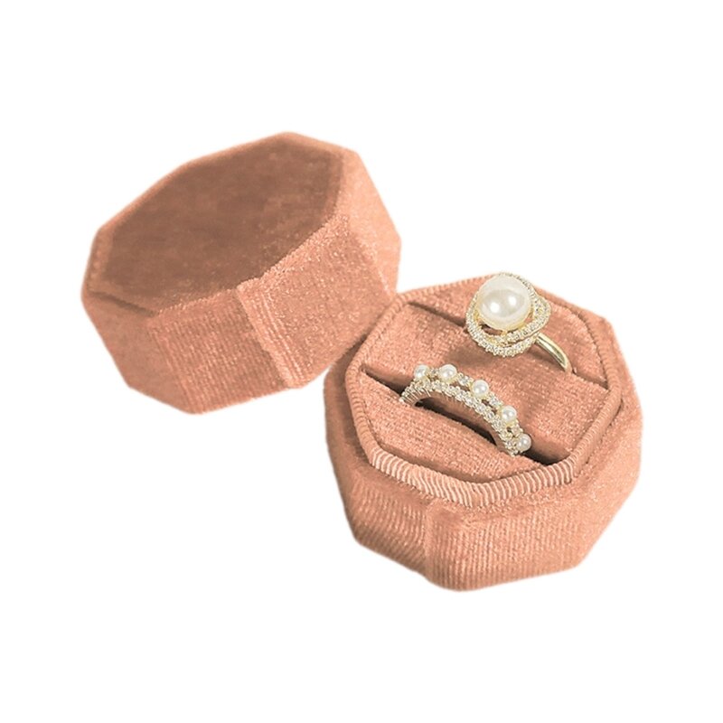 E0BF งานแต่งงานแหวนกล่องเครื่องประดับกล่องแหวน Vintage คู่ช่องใส่แหวนกล่อง Flannel วัสดุสำหรับข้อเสนอพิธีครบรอบ