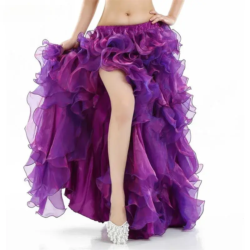 Seksowne rozcięte spódnice szyfonowe damskie cygańskie hiszpańskie spódnice do tańca Flamenco praktyka tańca orientalnego długa spódnica ubrania do tańca brzucha