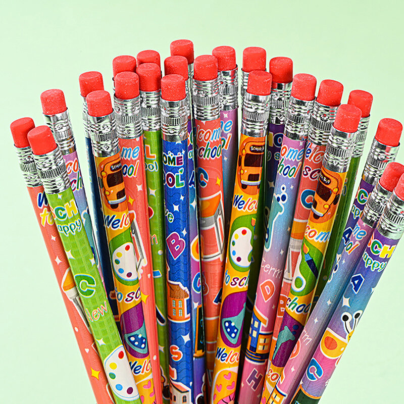 12pcs Wooden HB Pencil With Eraser Cute Sketch Drawing Pencil Student Writing Stationery Office Supplies Children's Gift