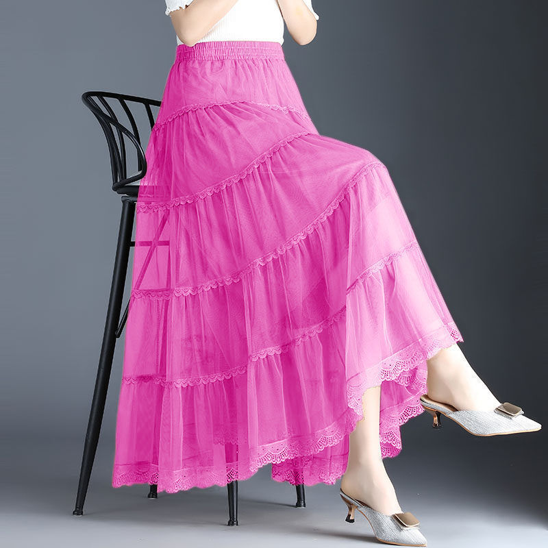 Женская сетчатая юбка с завышенной талией, облегающая трапециевидная юбка до щиколотки, несколько цветов, весна-лето
