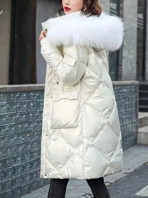 2023 jesienno-zimowa futro z kapturem kołnierz długi parki Mujer gruby ciepły dół ocieplana kurtka z bawełny kobiety bluzy w stylu Casual płaszcz kobieta
