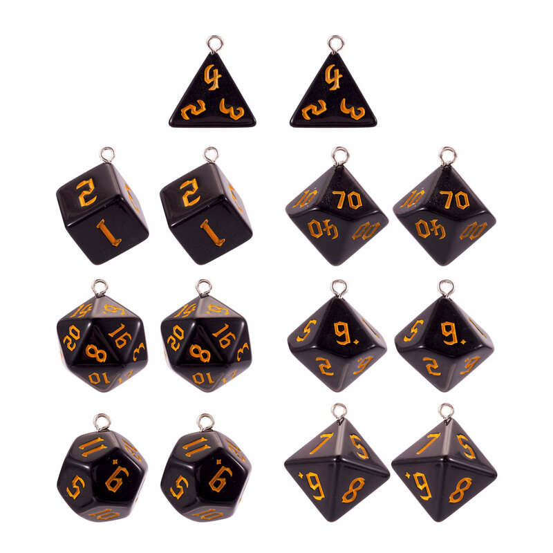 14 Stuks Hars Polyhedrale Dobbelstenen Hangers Set Multi-Sided Dobbelstenen Bedels Met Ijzeren Lus Voor Sieraden Maken Diy Ketting Sleutelhanger Oorbel