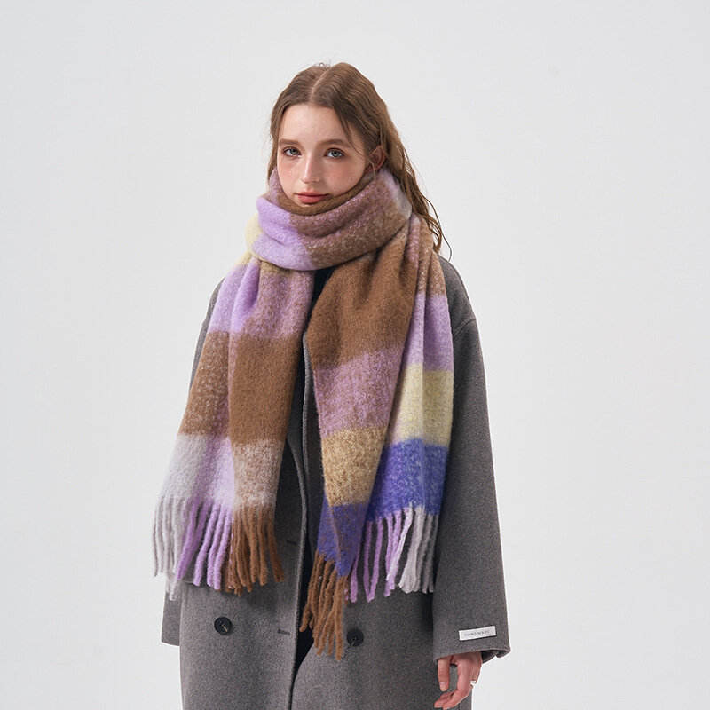 2023 inverno nuovo stile con 32% lana Plaid sciarpa da donna lana blendaddensato e caldo colletto esterno allargato collo esterno scialle freddo
