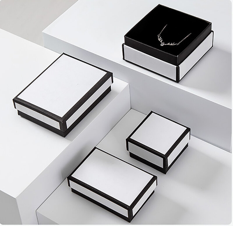 Papel preto e branco Embalagem Display Box, Ins Jewelry Box, Earnail Anel Brincos Pulseira Colar Presente Organizador, Armazenamento, Novo
