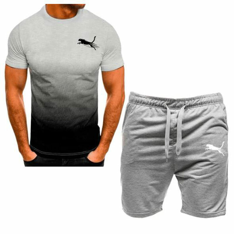 2024 new men's fashionable sportswear, summer wear, men's fitness wear, short sleeved T-shirt and shorts, quick drying 2-piece s