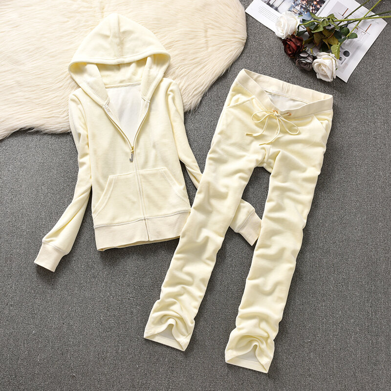 Y2K Spring / Fall Women'S Brand Velvet Fabric Tracksuits 2024 Luxury Trouser Sets Minimalist Sports Jogger Top and Pants Workout