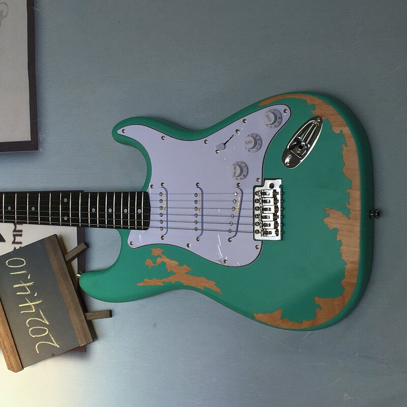 Gorąca sprzedaż pamiątkowa gitara elektryczna palisander podstrunnica zielony kolor gitary chromowane sprzęt guitarra darmowa wysyłka
