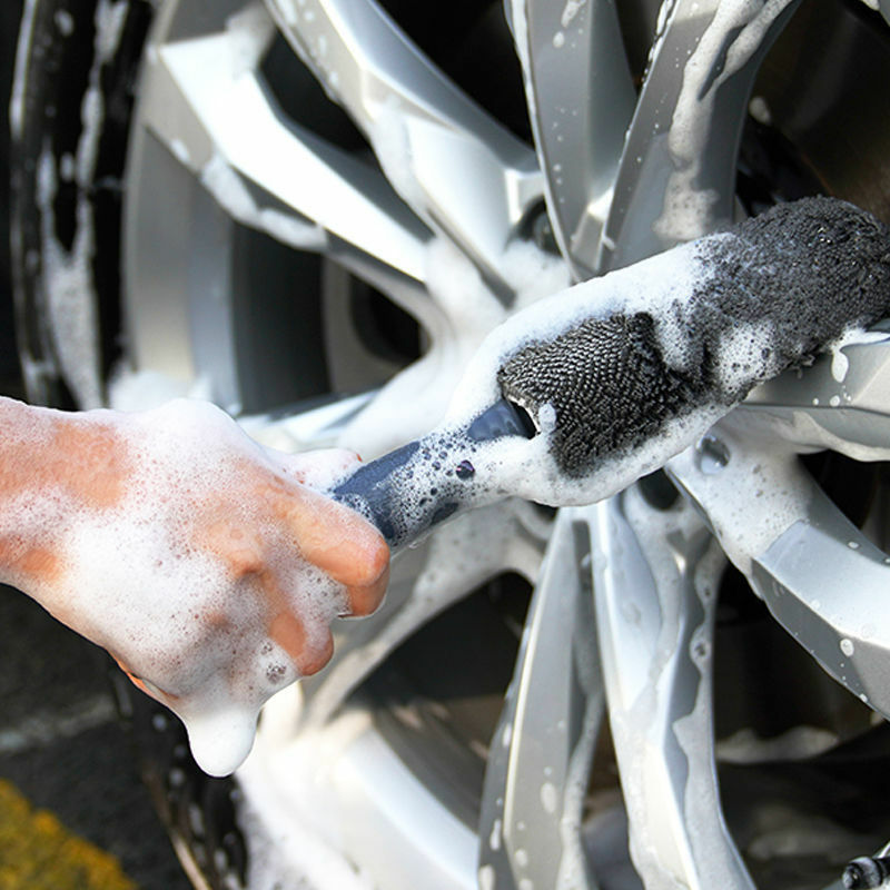 Escova de microfibra para lavagem de carros, escova Premium Wheels, alça antiderrapante, fácil de limpar jantes, barril de roda de raios, acessórios de carro