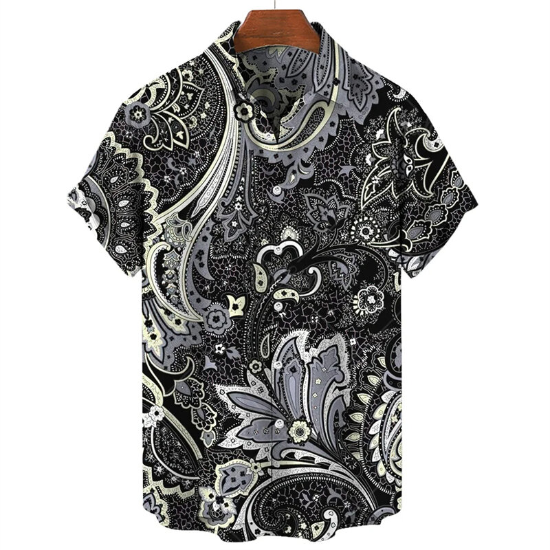 Hawaii Shirts For Men 3D Paisley Graphic Short-sleeved T-shirt Casual Lapel Buttons Male Tops Summer Oversized Personality Tees