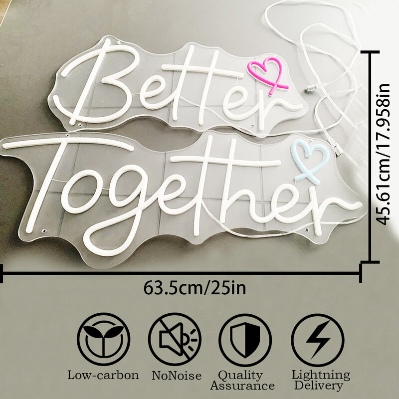 Better Together customizes heart-shaped letters Your own love LED neon sign, art neon sign decoration Love Light wedding sign