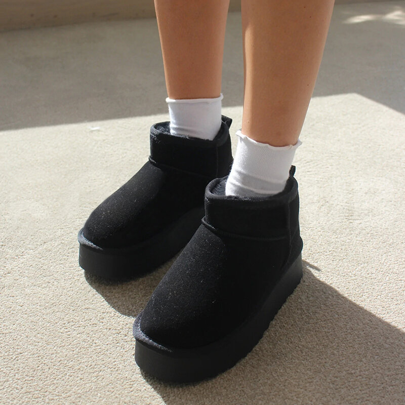 발목 플랫 플랫폼 스노우 부츠, 스웨이드 플러시 따뜻한 캐주얼 신발, 두꺼운 고스 패션 신발, 첼시 부츠, 2023 겨울 신상