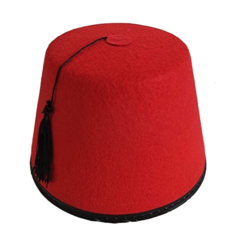 Topi Fez merah topi tradisional Maroko, topi Beanie Tarboosh, topi atas datar, topi Ottoman Universal lembut nyaman