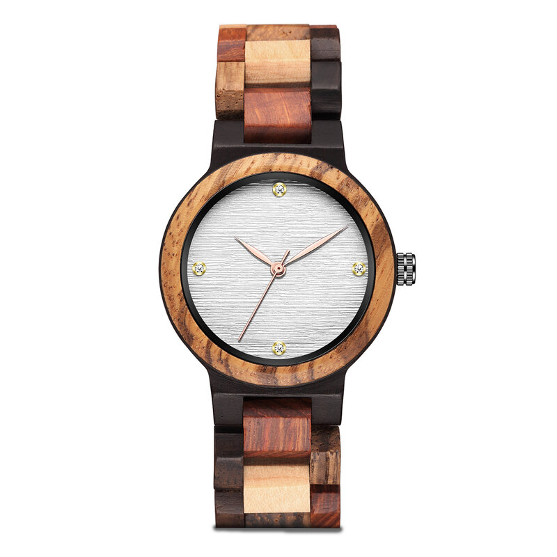 Drewniane zegarki kwarcowe damskie, prosty zegarek wielofunkcyjny z inkrustowanym diamentem, najlepszy prezent dla kobiet na rocznicę