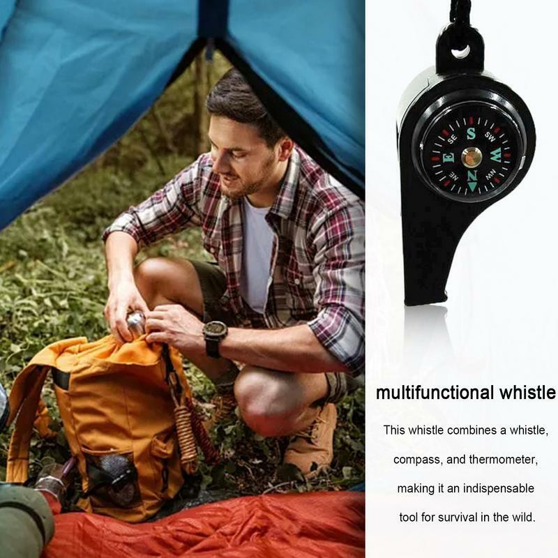 Silbato con brújula para acampada, herramienta multifuncional 3 en 1 para supervivencia y senderismo, con termómetros, para exteriores