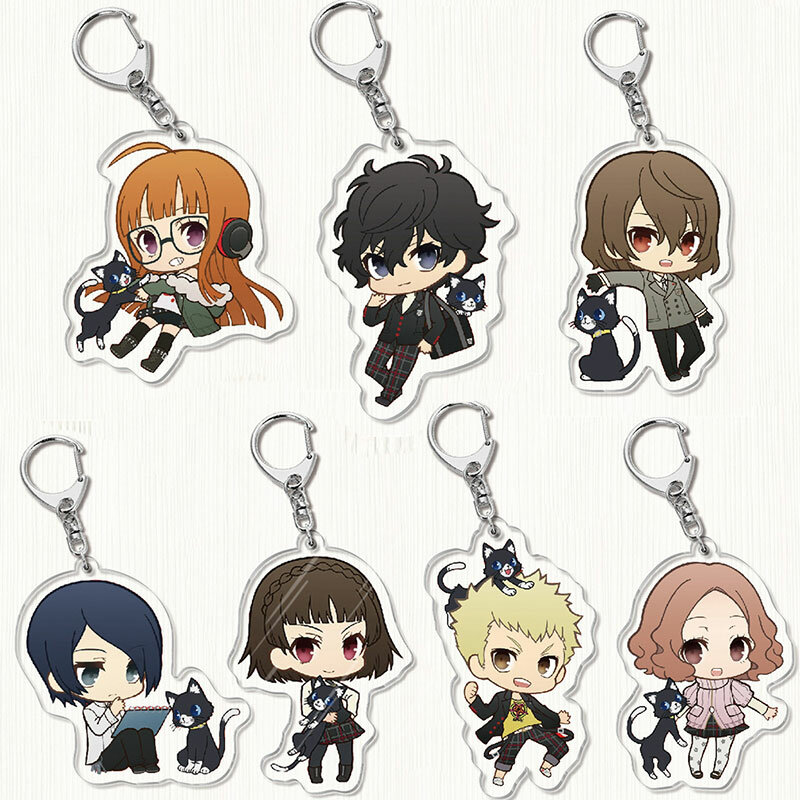 Game Persona 5 Keychain Ren Amamiya Ryuji Sakamoto Anne Takamaki Cartoon Print Acrylic Key Ring Chain Collection Otaku Gift